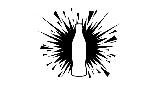 Silhouette of a bottle with an explosion behind it.