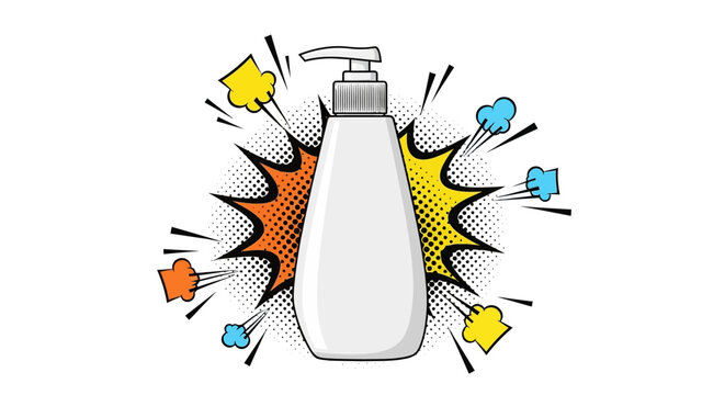 White Pump Bottle Dispenser with Comic Book Style Explosion.