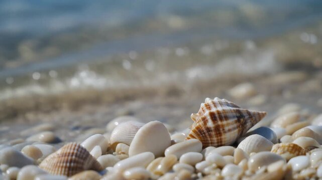 Seashells and white pebbles on the Capo Vaticano coastline