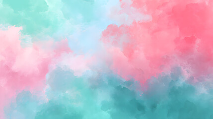 Fototapeta premium Abstract digital painting featuring soft blended clouds of pastel pink and vibrant teal colors created with a smooth artistic texture