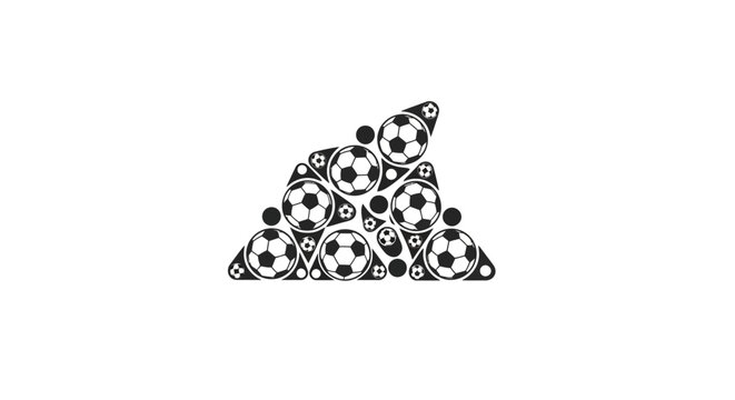 A triangular pile of soccer balls.