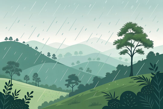 Lonavala Hills, minimalist vector monsoon landscape