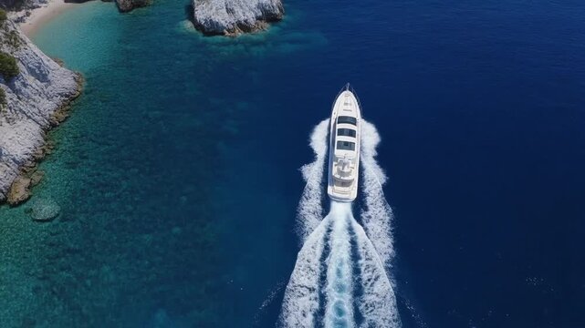 Luxury yacht cruising along the Capo Vaticano coastline in Italy