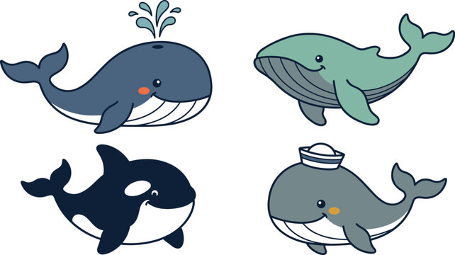Cute Whales and Orca Vector Character Set