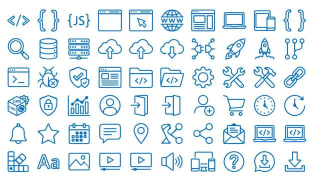 Set of software development and programming icons with software, development