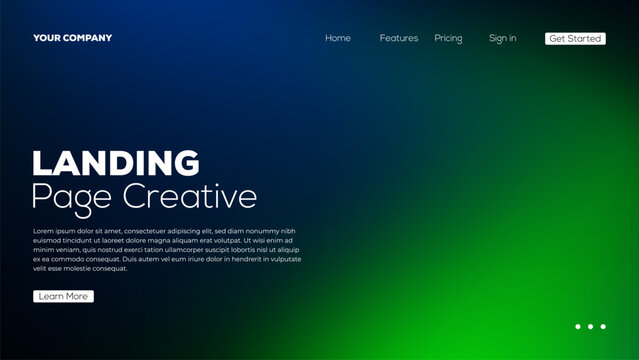 Landing page creative design, modern web page design with vibrant green background, simple interface layout for website template.