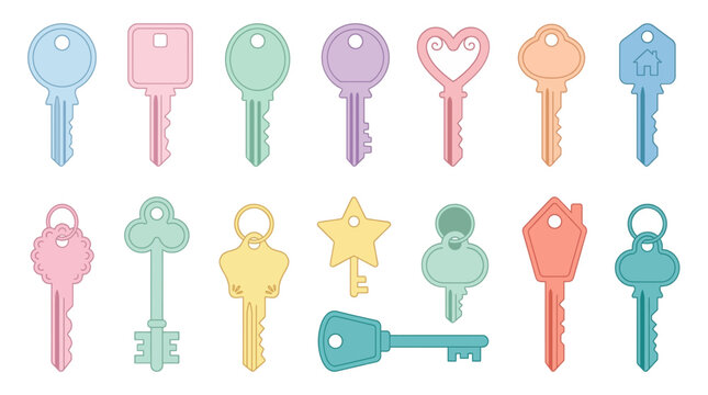 Collection of Colorful and Diverse Keys in Various Shapes and Sizes.