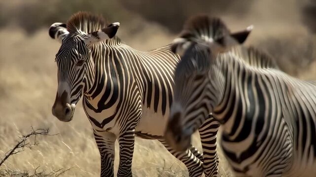 Majestic zebras with striking black and white stripes roam the African savanna