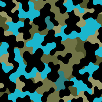 Blue and Olive Camouflage Pattern Seamless Texture