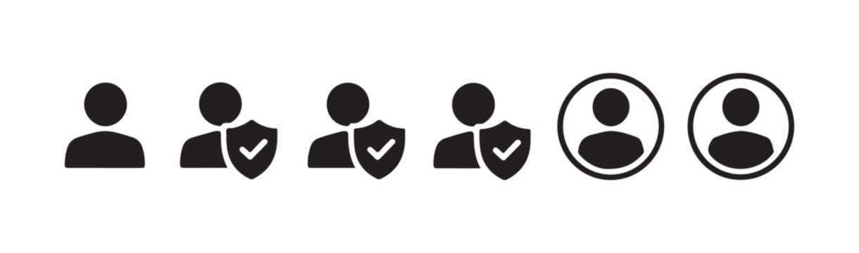 Collection of user profile icons with security shield badge and circular framing for web interface.
