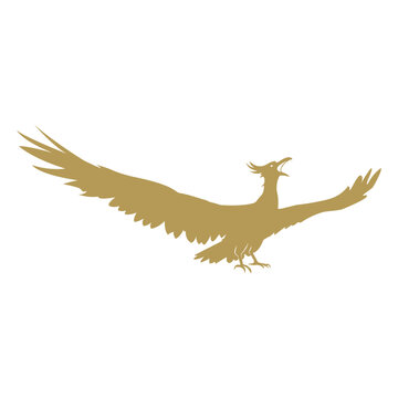 Gold Phoenix Logo Vector, Legendary Firebird Wings Spread Silhouette Icon