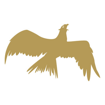 Golden Phoenix Silhouette Vector, Mythical Bird Rising Flying with Long Tail