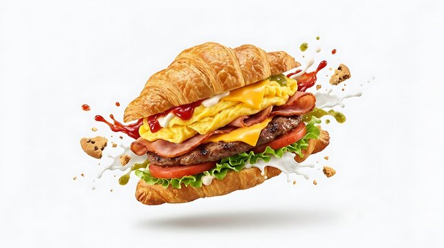 Delicious burger with bacon and cheese exploding