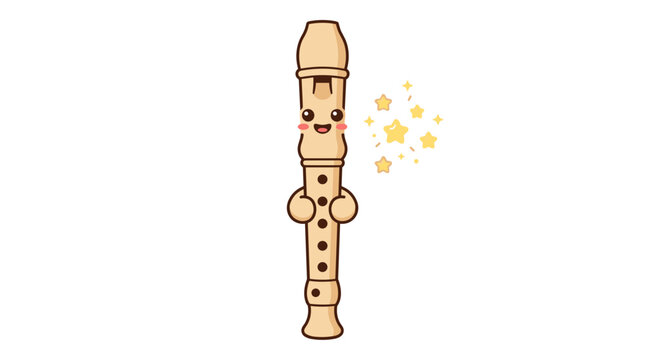 Playful cartoon recorder character smiling with stars and sparkles in a fun colorful style for kids' music themes