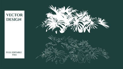 Obraz premium Tropical palm leaf silhouettes and line art collection for garden landscape design project.