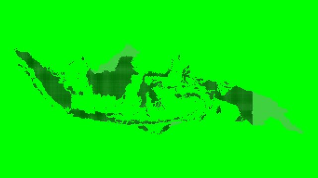 Map of Indonesia on a green screen. The black dotted map flashes gold.