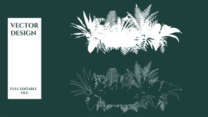 Mixed tropical foliage silhouettes and botanical outlines for modern garden landscape design. © Sara Studio