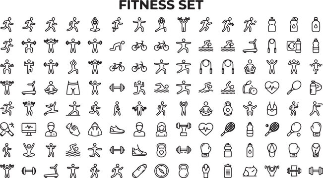 Fitness icons set with exercise and sports symbols
