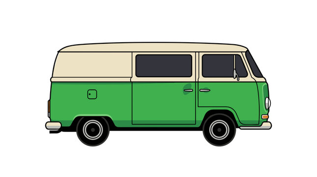 Stylish vintage retro panel van illustration with green and cream colors perfect for graphic design projects