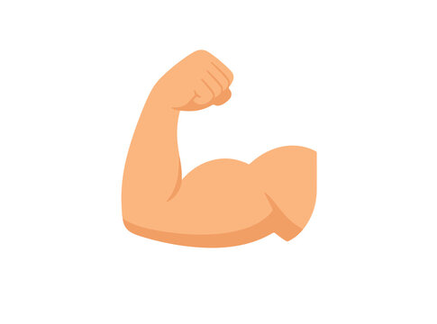 Strong muscular arm flexing biceps vector illustration. Flat design strong man muscle icon isolated on white background