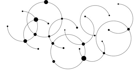 Geometric white and gray color overlapping circles lines and dots abstract background. Vector creative technology graphic design element with overlapping circles dots and dashed circles. © Azadur