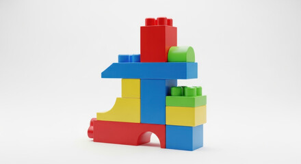 Naklejka premium Colorful Building Blocks Educational Play Construction Toys Creative Learning Development Fun Childhood Stackable Assemble Structure