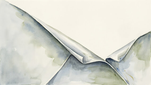 A watercolor painting of a folded piece of paper with soft gray and white hues