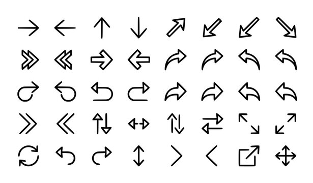 Editable Stroke Arrow Icons Collection for User Interface and Web Navigation Vector Set