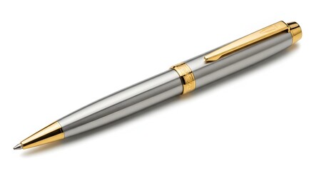 Naklejka premium Premium ballpoint pen with gold accents on clean white studio backdrop.