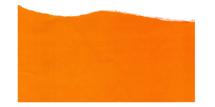 Orange paper with rough torn edge texture isolated on white background