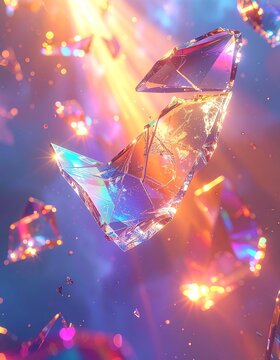 Irisierende lichtbrechende Glasscherben, holografisches Farbspektrum, &auml;therische Atmosph&auml;re, generative KI