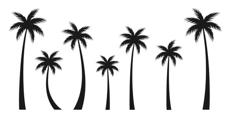 Obraz premiumA tropical sunset landscape illustration of palm tree silhouettes on a paradise beach island with the ocean and sunA tropical sunset landscape illustration of palm tree silhouettes on a p
