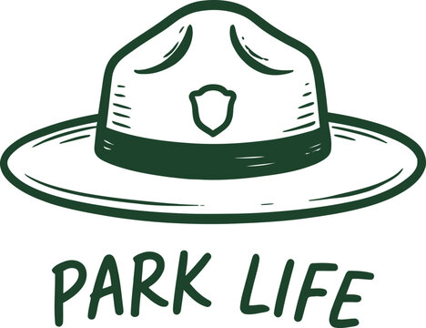 Park ranger hat icon, vector illustration of a forest warden headwear, symbol of nature conservation and outdoor adventure, hand drawn style design