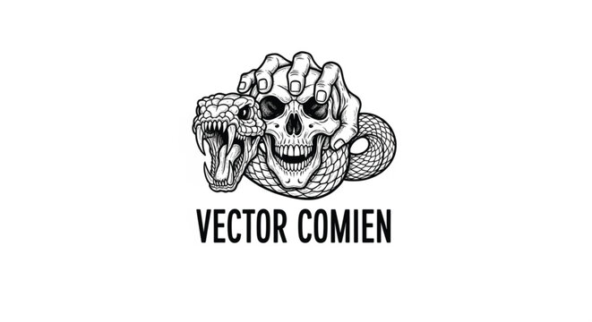 Skull with snake and hand.