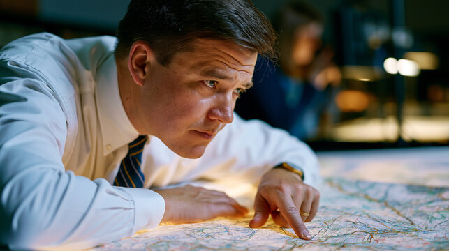 Declassified map room archivist unrolls a large-format hand-drawn Cold War military survey document onto an illuminated light table in a federal presidential library annex as a graduate researcher p