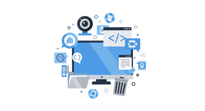 Modern Web Development and Software Engineering Flat Design Illustration with Digital Technology Icons