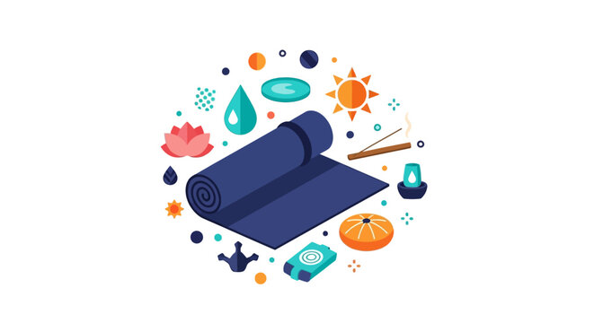 Yoga Mat Flat Vector Illustration with Wellness and Meditation Icons Concept