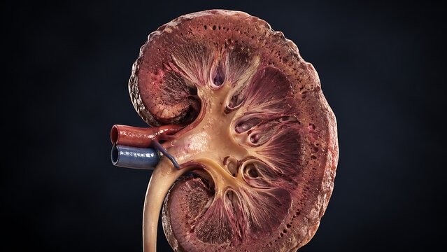 Chronic Kidney Disease with Progressive Renal Damage and Loss of Kidney Function, Medical Illustration