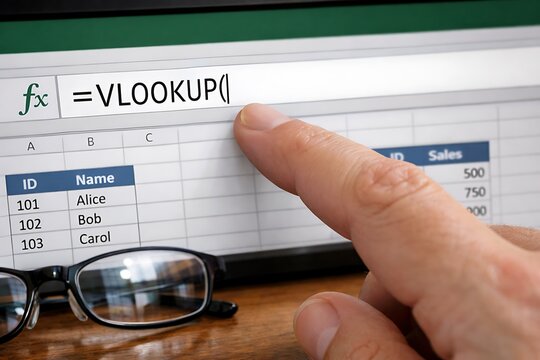 Person Using VLOOKUP Formula in Spreadsheet Software for Data Analysis