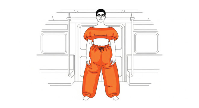 Woman Wearing Orange Wide Leg Pants.