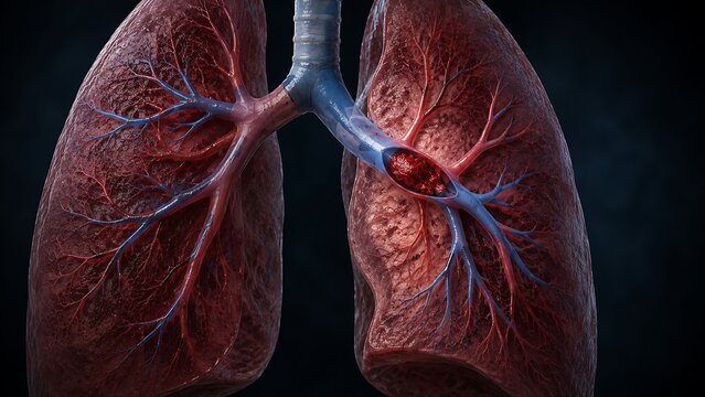Pulmonary Embolism with Blocked Pulmonary Artery and Life-Threatening Blood Clot in the Lungs, Medical Illustration