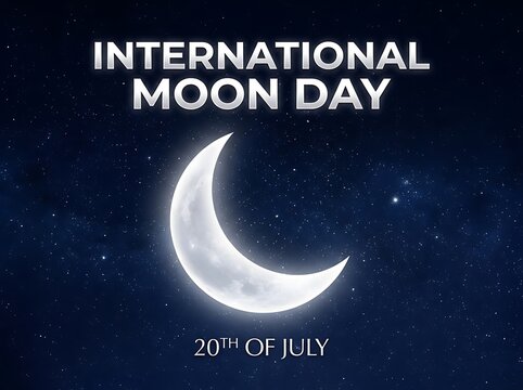 Beautiful crescent moon in starry night sky celebrating international moon day event