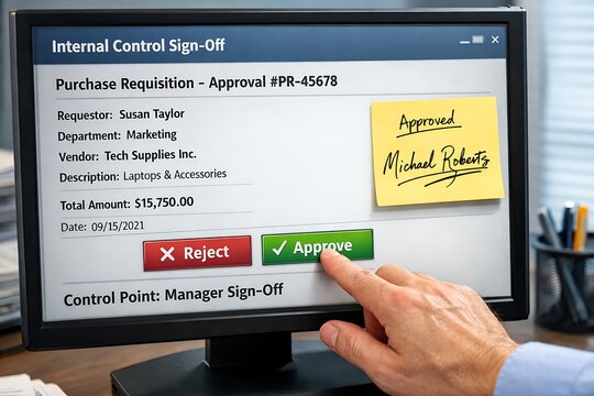 Manager Approving a Purchase Requisition Online for Internal Control