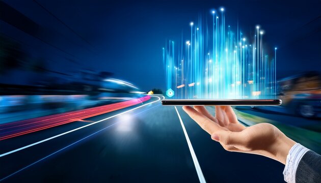 licensing with speed lines on a handheld device for business and innovation