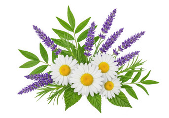 Colorful bouquet of flowers with daisies and lavender isolated on transparent background © Nishat