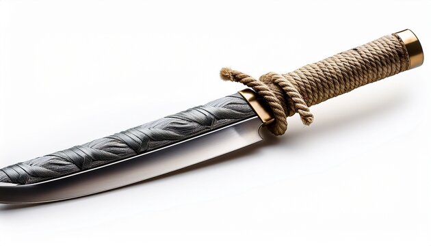 metal kunai knife with rope handle isolated on white background