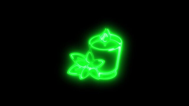 Neon green leaf and joint glowing on black background symbol weed