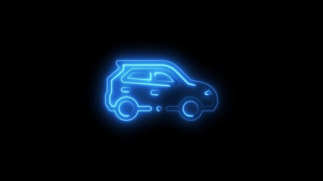Electric Car Charging Symbol Blue Neon Light Outline Vehicle outline eco-friendly