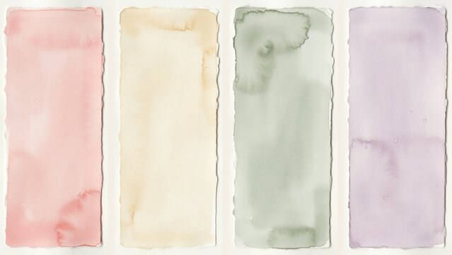 A watercolor painting of four pastel colored rectangles on a white background