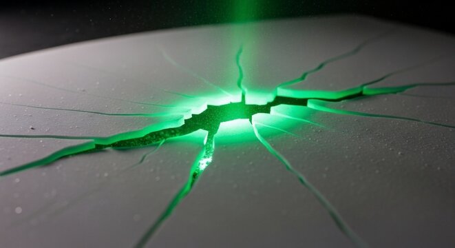 Cracked surface illuminated green